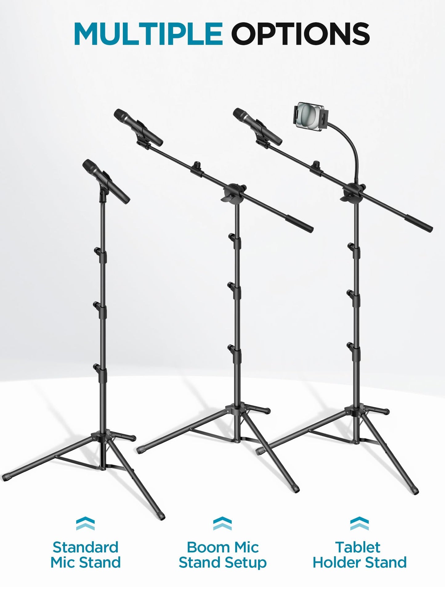 InnoGear Mic Stand, 6 in 1 Microphone Stand Floor with Tablet Phone Holder Height Adjustable from 30" to 72" Mic Stand Tripod Boom Arm with Gooseneck