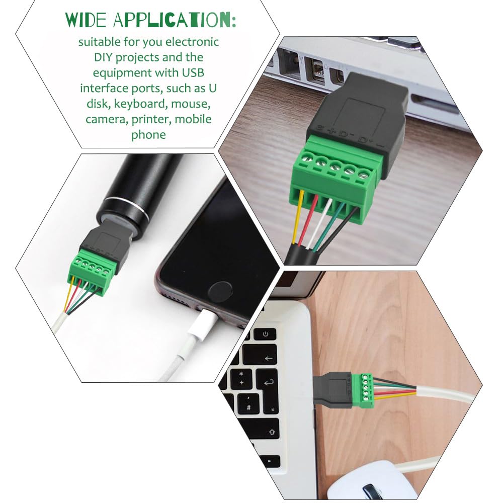 WMYCONGCONG 4 PCS USB 2.0 Type A Male Female to 5 Pin Female Bolt Screw w/Shield Terminal Plug Adapter Connector Converter