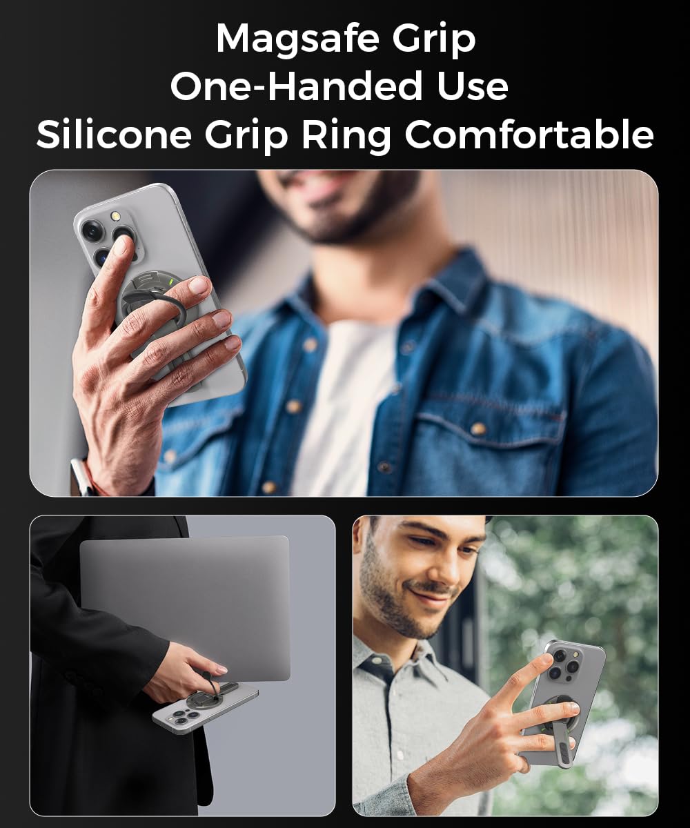 Warherd Phone Grip for Magsafe Phone Stand 360°Roration Gym Holder Phone Kickstand Silicone Finger Ring Innovative Pressure-Relief Damping Hinge