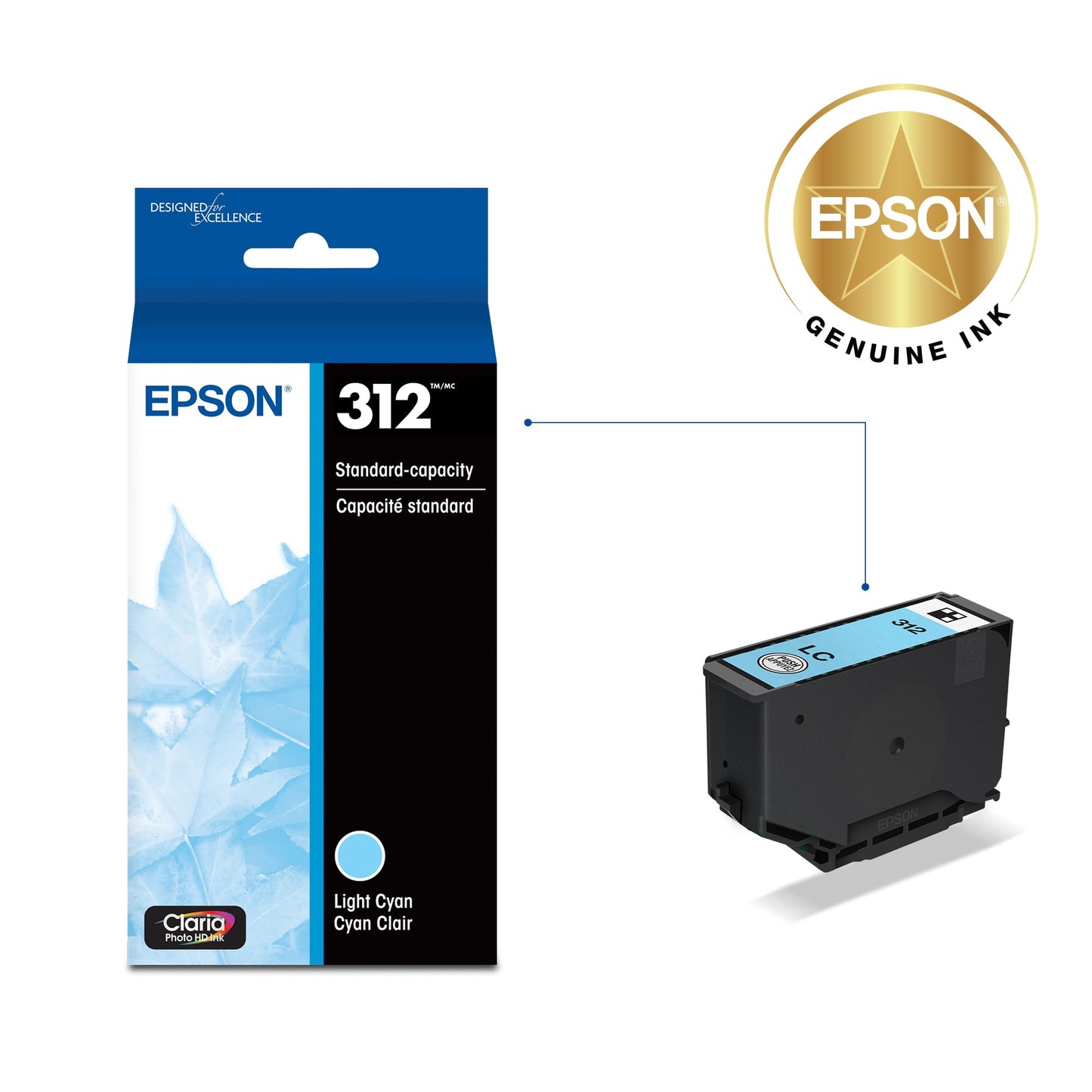 EPSON 312 Claria Photo HD Ink Standard Capacity Light Cyan Cartridge (T312520-S) Works with Expression XP-8500, 8600, 8700, 15000