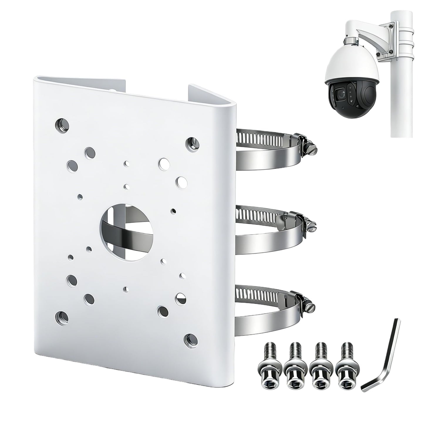 BeElion Pole Column Vertical Pole Mount Bracket for CCTV Dahua Wall Mounts Dome Security Cameras - Weatherproof 80-150mm Adjustable Hoop, 10KG Load