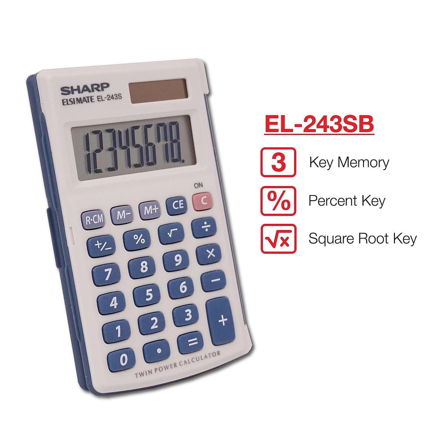 Sharp EL243SB EL-243SB Solar Pocket Calculator 8-Digit LCD