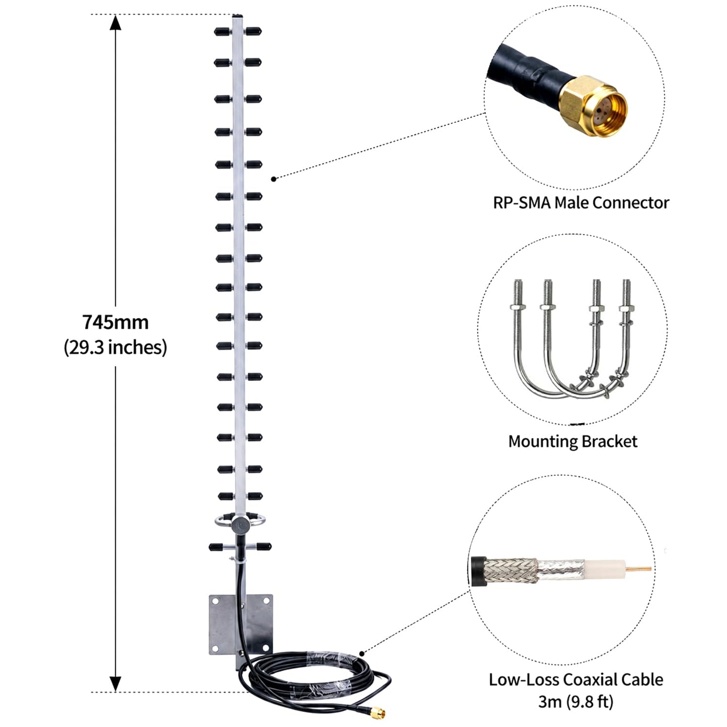 GTOMNI Yagi WiFi Antenna - 12dBi High Gain Directional 2.4GHz Antenna with RP-SMA Male Connector for Wireless Router, Security Camera, PR-SMA Male