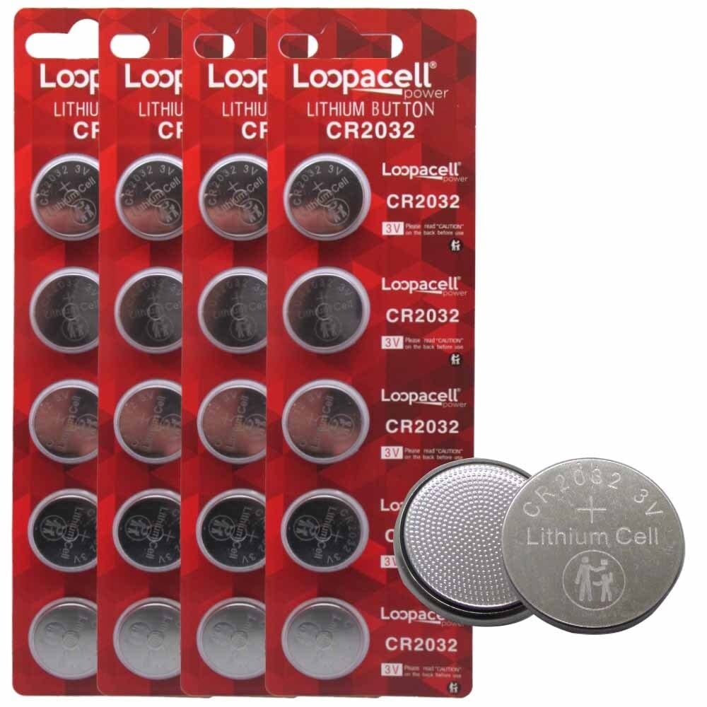 LOOPACELL CR2032 3V Lithium Coin Battery (20 Pack) - High Capacity Button Round Batteries for Watch, Remote - 2032 Flat Circle Cell Button Battery