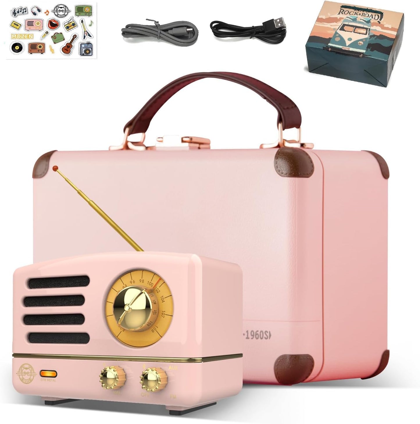 Muzen Portable Bluetooth Speaker, OTR Metal Retro Small Wireless Speaker, FM Radio with Antenna AUX, 10h+ Long Playtime, High Fidelity Stereo Audio