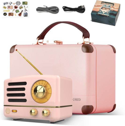 Muzen Portable Bluetooth Speaker, OTR Metal Retro Small Wireless Speaker, FM Radio with Antenna AUX, 10h+ Long Playtime, High Fidelity Stereo Audio
