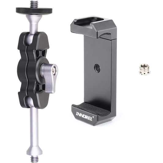 Magic Arm and Phone Mounting Clip, INNOREL Universal Aluminum Alloy Telephone Clamp with A 1/4" to 3/8" Screw for Camera Tripod External Shooting