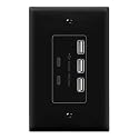 LIDER 6.0A 30W USB A&C in-Wall Charger, 3 USB Type-A and 2 USB Type-C Charging Ports, Interchangeable Face Cover, Modern Upgrade, Wall Plate Included
