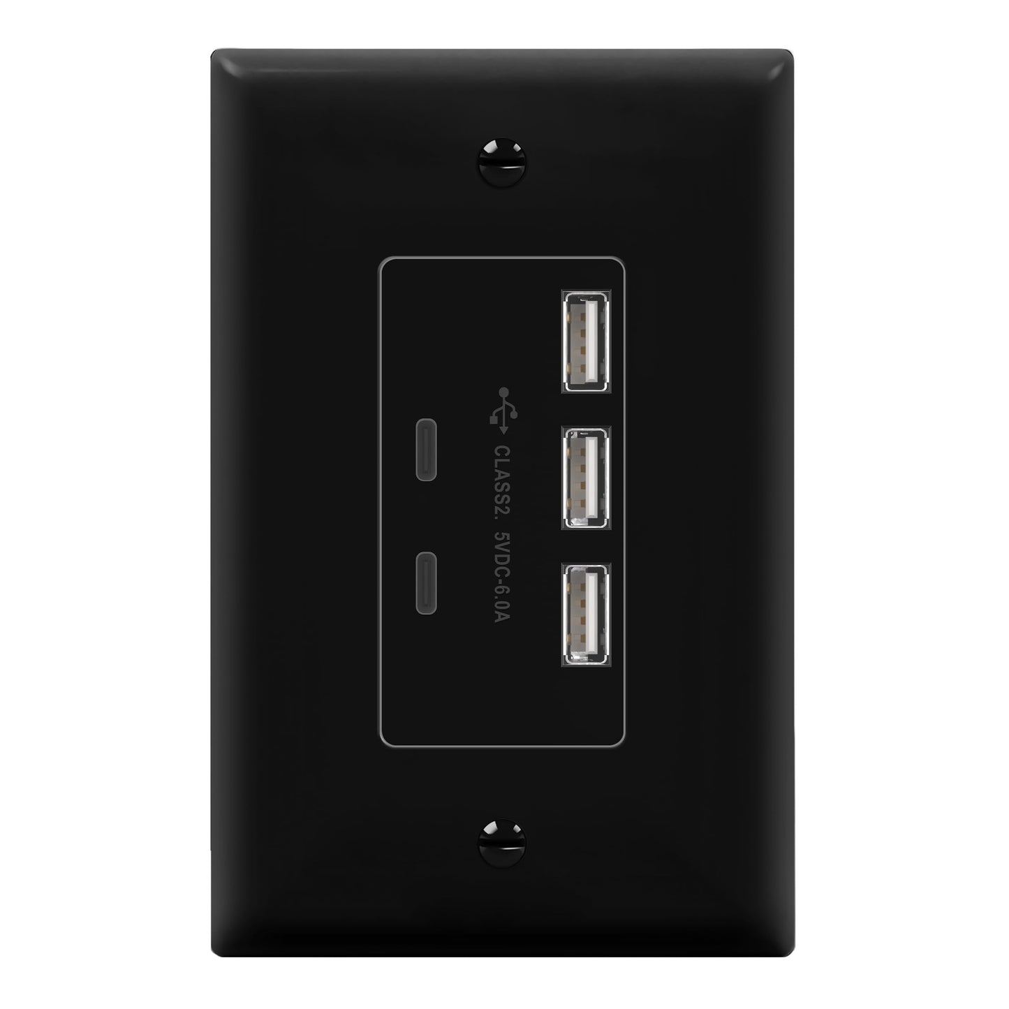 LIDER 6.0A 30W USB A&C in-Wall Charger, 3 USB Type-A and 2 USB Type-C Charging Ports, Interchangeable Face Cover, Modern Upgrade, Wall Plate Included