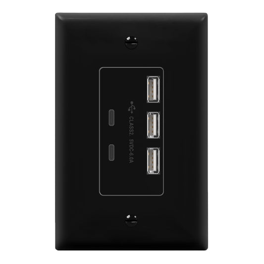 LIDER 6.0A 30W USB A&C in-Wall Charger, 3 USB Type-A and 2 USB Type-C Charging Ports, Interchangeable Face Cover, Modern Upgrade, Wall Plate Included