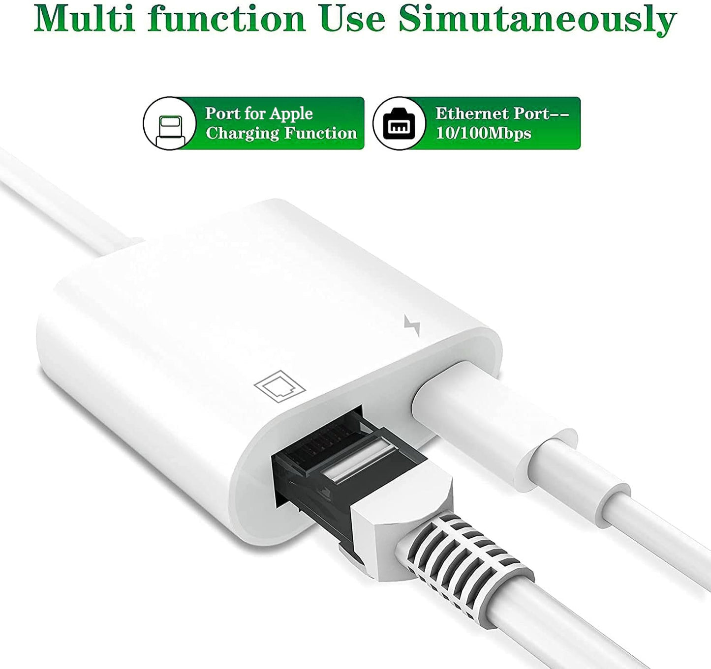 TOP-UP 2 in 1 Lightning to Ethernet Adapter - Lightning to RJ45 Ethernet LAN Network Adapter with Charge Port, Compatible with iPhone/iPad/iPod, Plug