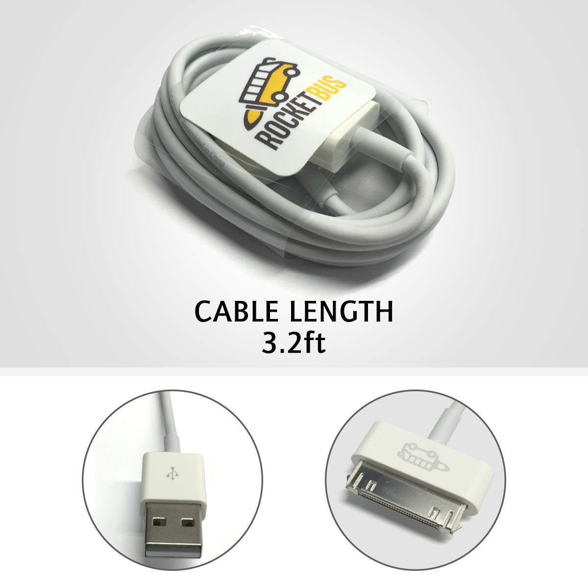 RocketBus 2-Pack USB Sync Charging Charger Data Transfer Cable Cord for Use to Work with Charge Old Models Apple iPhone 3 3G 3GS 4 4S iPod 4G 4th Gen