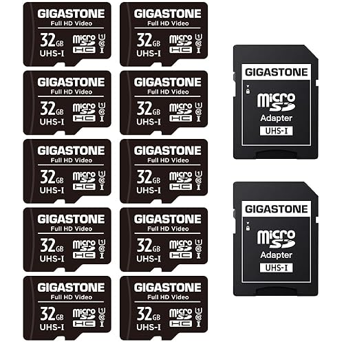 Gigastone 32GB Micro SD Card Full HD Video Surveillance Security Camera Action Camera Drone Micro SDHC UHS-I U1 C10 90MB/s (Pack of 10)