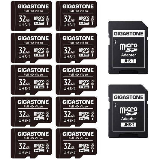 Gigastone 32GB Micro SD Card Full HD Video Surveillance Security Camera Action Camera Drone Micro SDHC UHS-I U1 C10 90MB/s (Pack of 10)