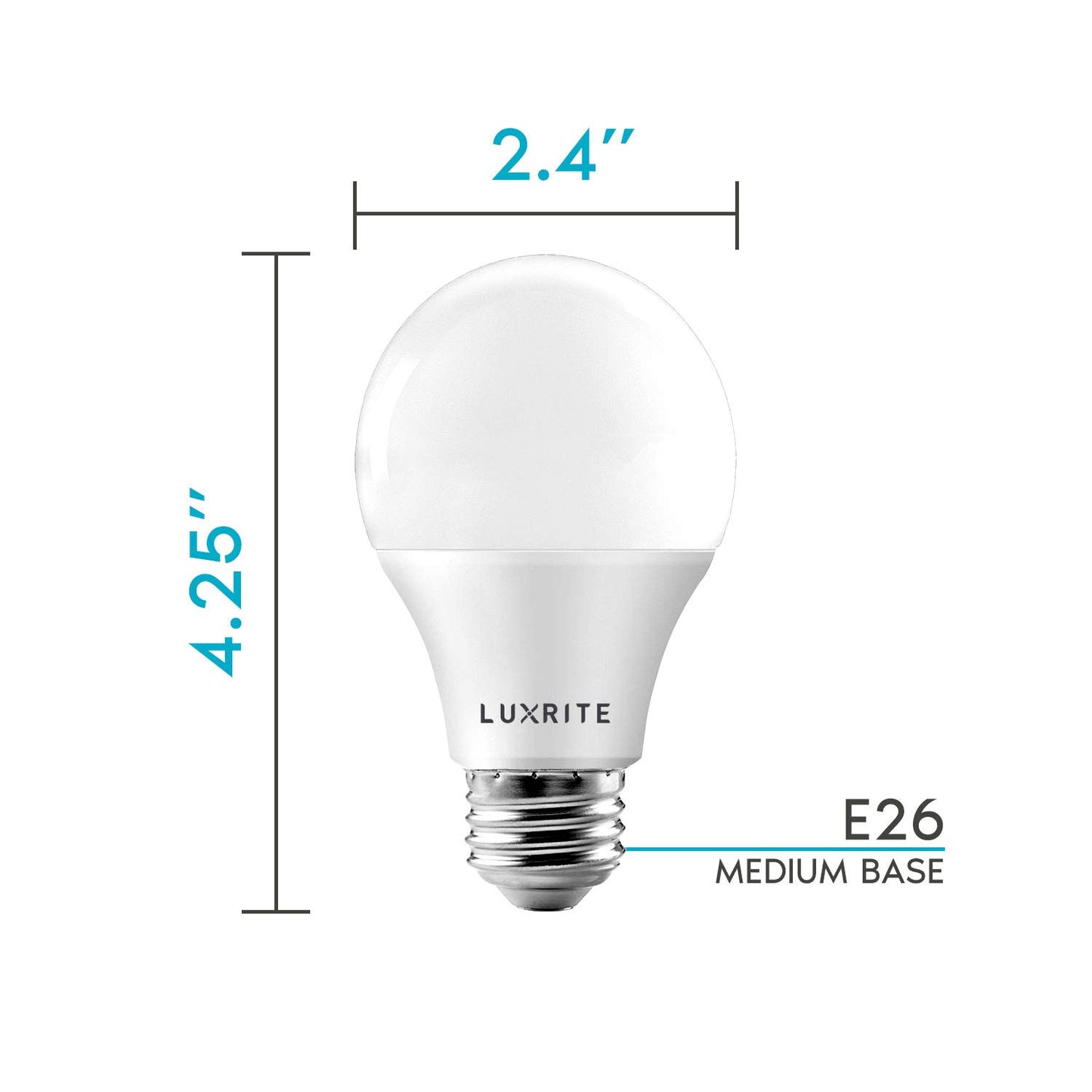 LUXRITE A19 LED Light Bulb 60W Equivalent, 2700K Warm White Dimmable, 800 Lumens, Standard LED Bulb 9W, E26 Base, Energy Star, Enclosed Fixture Rated