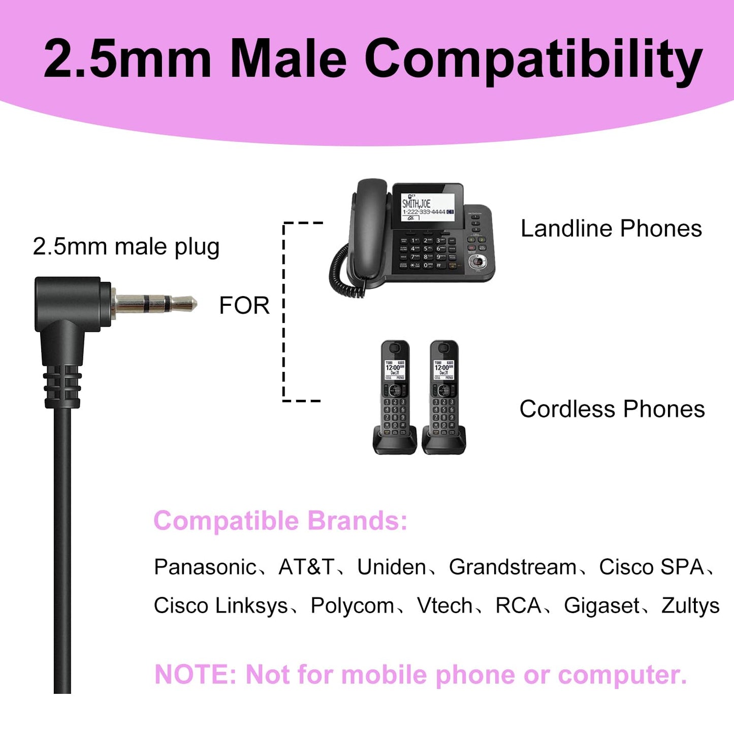Weatwo 2.5mm Male to 3.5mm Female Adapter, 3.9inch Headphone Audio Cable 90 Degree Right Angle Connector Cord for Headset Earphone to Telephone