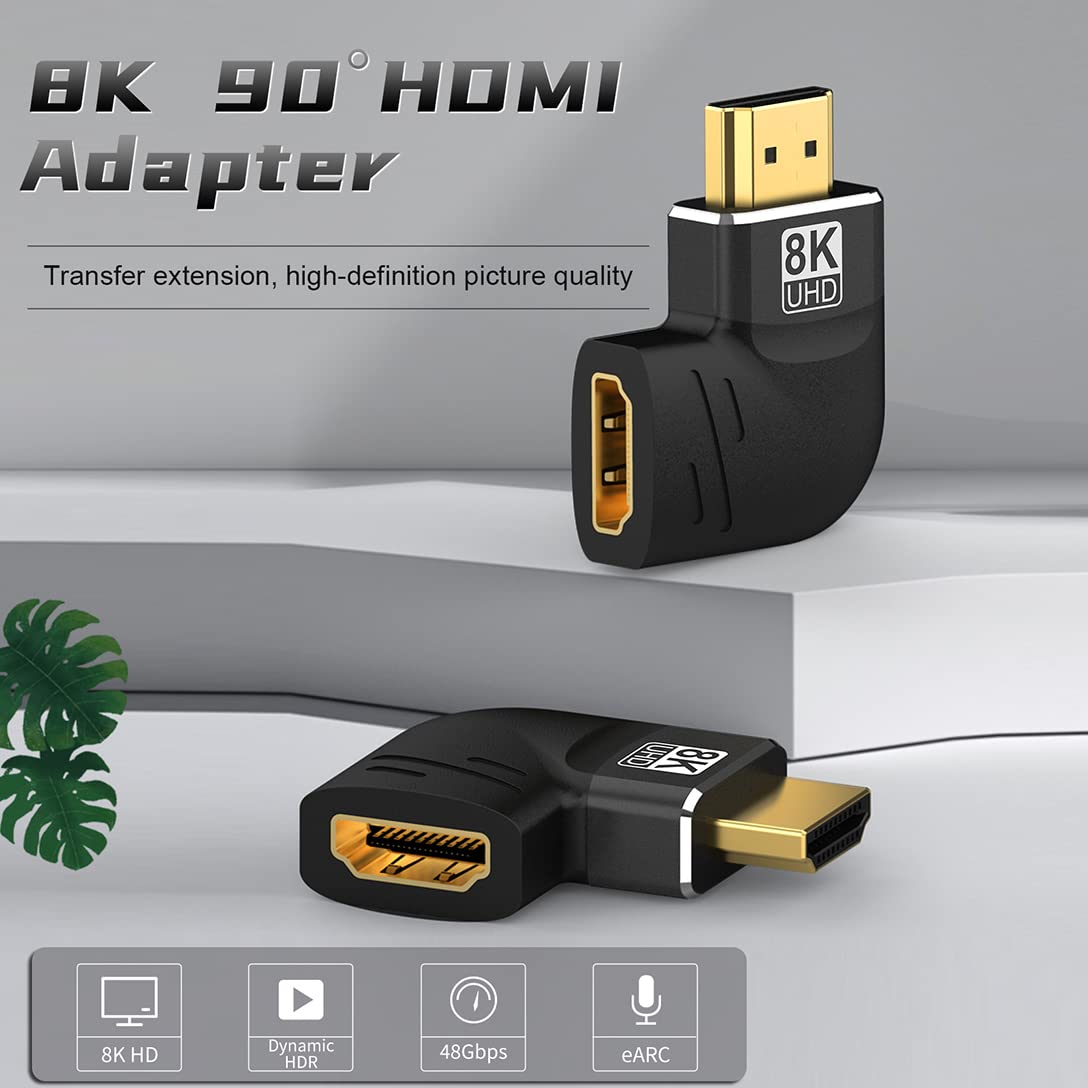 Warmstor 4 Pack 8K HDMI 2.1 Male to Female Adapter Connector Left Right Angle 90 270 Degree Gold Plated Support 8K@60Hz,4K@120Hz,HDR,eARC for PC