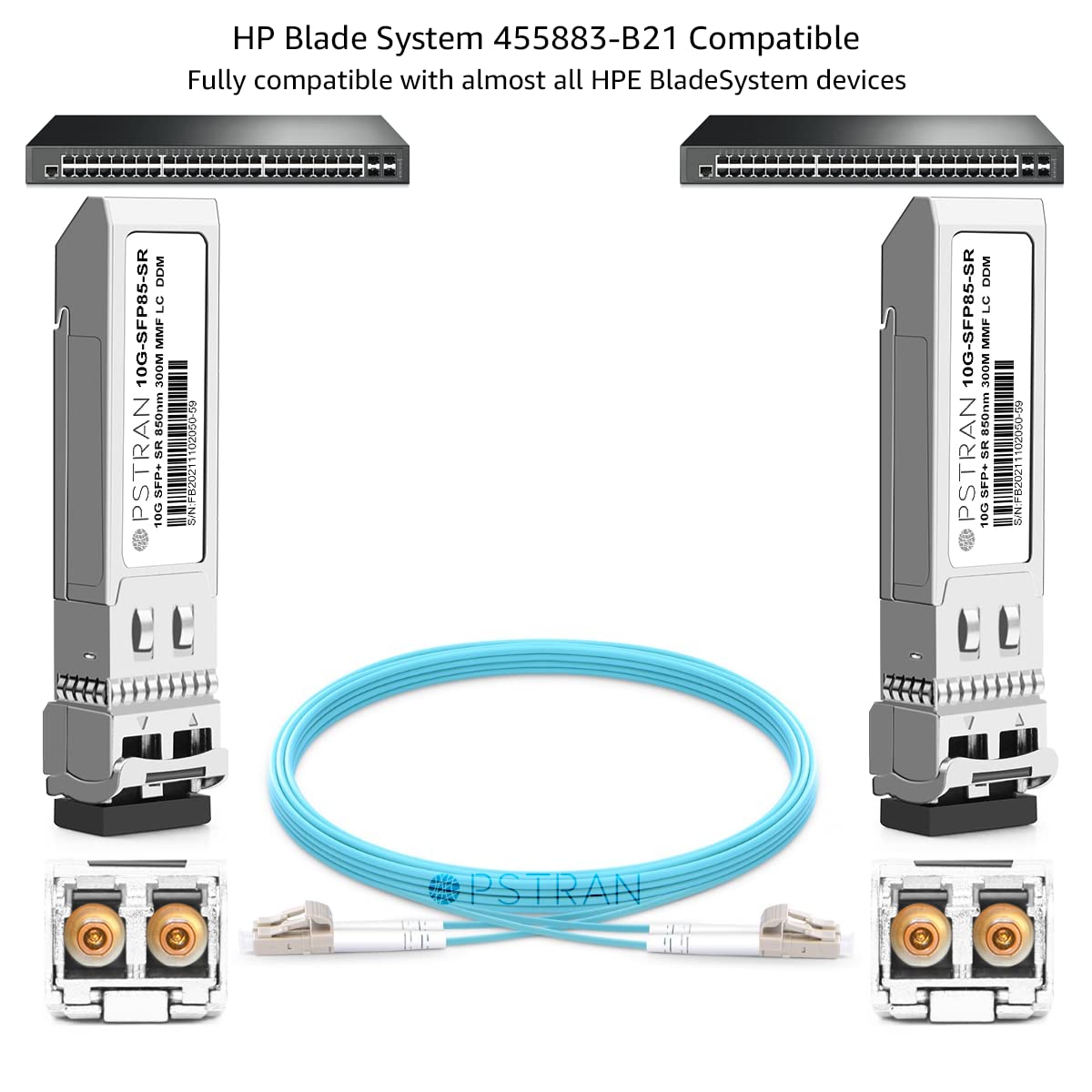 OPSTRAN 10GBASE-SR SFP+ Optical Transceiver Module Compatible with HPE BladeSystem 455883-B21 850nm 300m DDM Duplex LC MMF