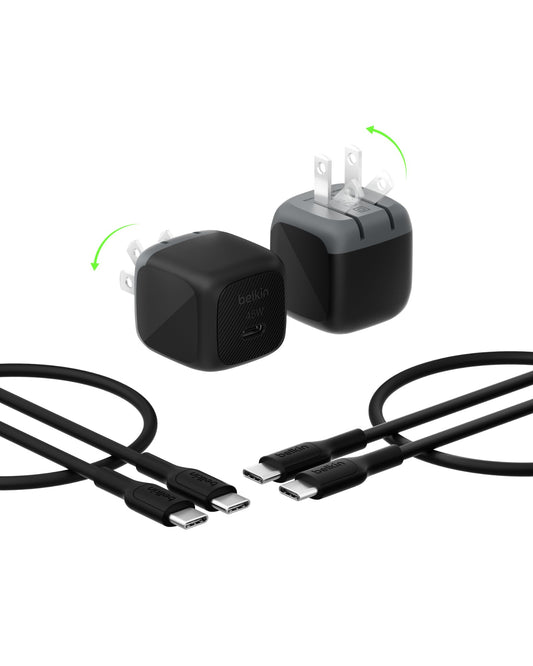 Belkin 45 Watt USB C Charger Block (2 Pack), USB-C Cable Included, PD3.1 PPS Fast Charging, Samsung Galaxy S26, S25, Apple iPhone 17, Air, Pro, Pro