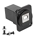 QIANRENON D-Type USB B 2.0 Panel Mount Solderless Connector, USB Type B Female to Female Coupler Socket Panel Mount Pass Through Adapter Fixed Panel…