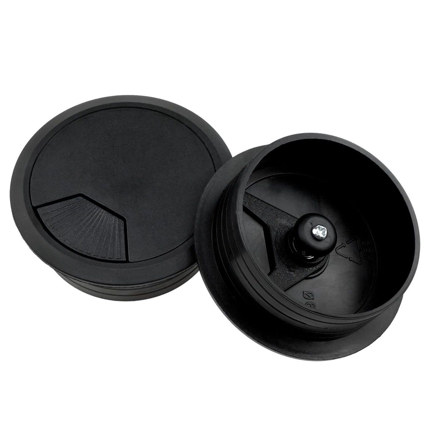 Lovelysp 2-3/8 inch Table Wire Cable Ring Hole Cover for Office PC Desk Cable Cord Organizer Plastic Cover (Open Hole 60mm Wire Box Black)-4PCS