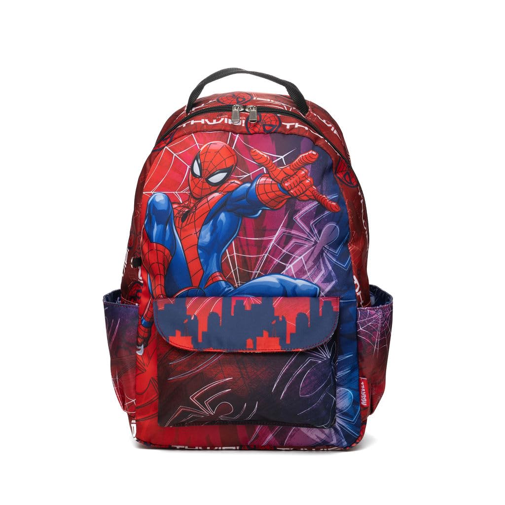Wondapop Marvel Spider-Man 15.5 Inch Deluxe Nylon Backpack, Kids School Bag with Laptop Sleeve & Pockets