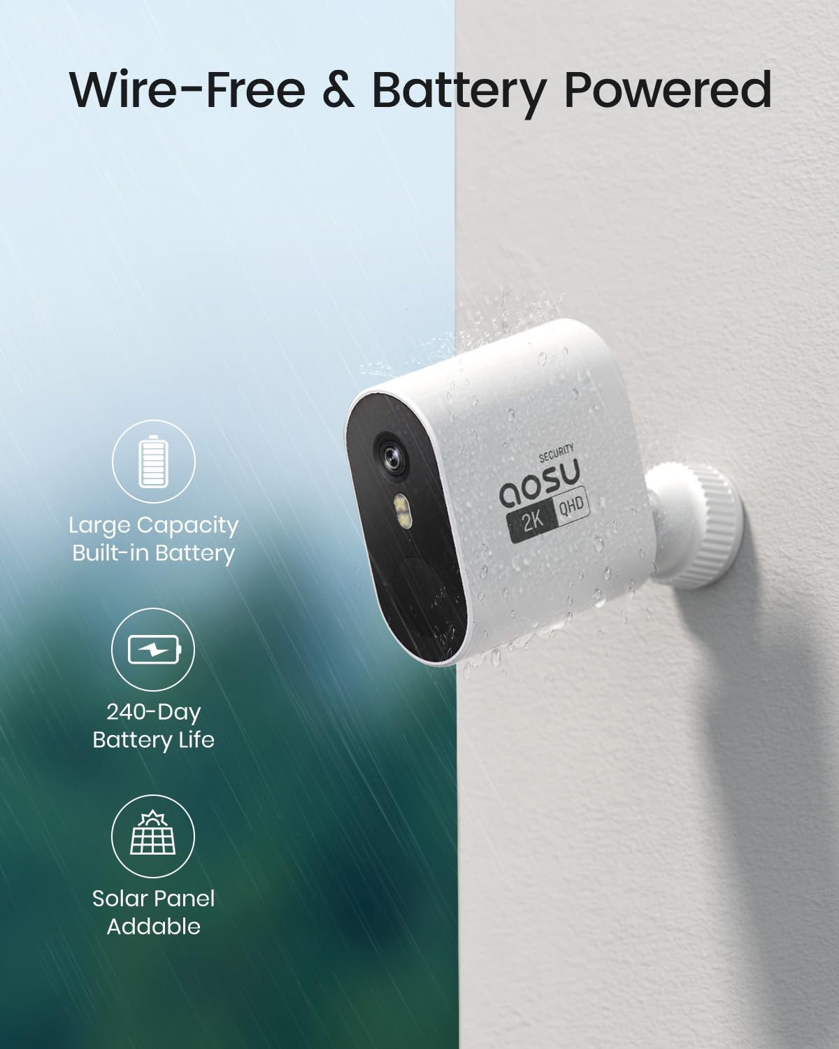 aosu Security Cameras Wireless Outdoor Home System, True 2K HD Night Vision, No Subscription Required, Long Battery Life, 166° Wide View, Spotlight