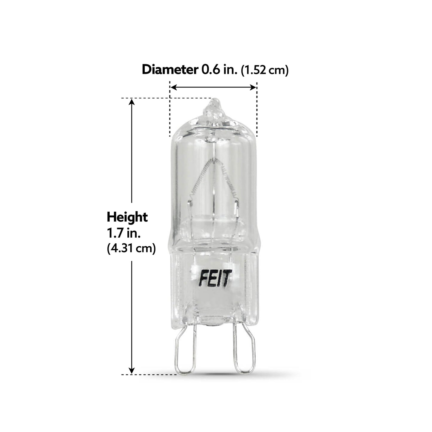Feit Electric BPQ25/G9 25-Watt T4 JCD Halogen Bulb with Bi-Pin Base, Clear, 3000K Warm White, 1.75" H x 0.5" D (BPQ25/G9/RP)