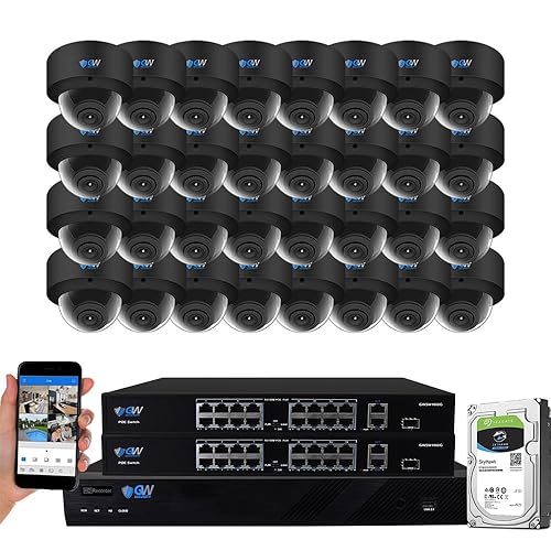 GW Security 32 Channel 12MP NVR UltraHD 4K Face Recognition/Human/Cars Detection PoE Security Camera System with 32 x 8MP Waterproof Microphone 130°