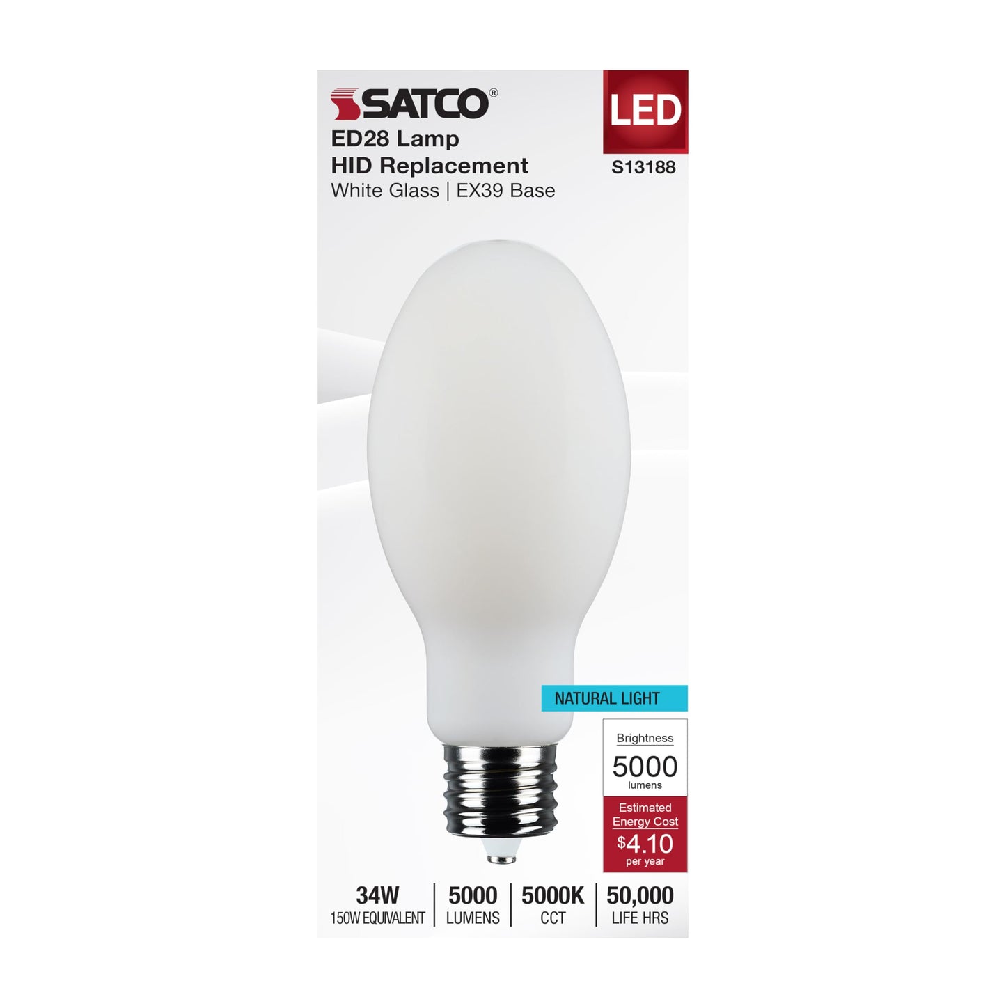 Satco 150W HID Equivalent ED28 Mogul Extended Base LED High-Intensity Light Bulb - 1 Each