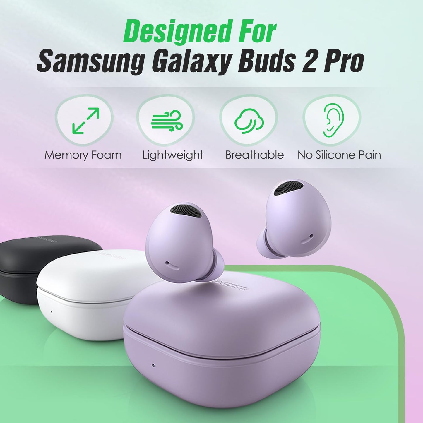 ABAZAR Memory Foam Tips for Samsung Galaxy Buds 2 Pro, No Silicone Eartips Pain, Anti-Slip Replacement Ear Tips, Fit in the Charging Case, Reducing