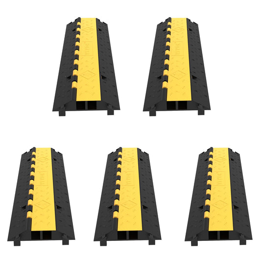 Happybuy 5 Pack Rubber Cable Protector Ramp 2 Channel Heavy Duty 66000lbs Load Capacity Cable Wire Cord Cover Ramp Speed Bump Driveway Hose Cable Ramp