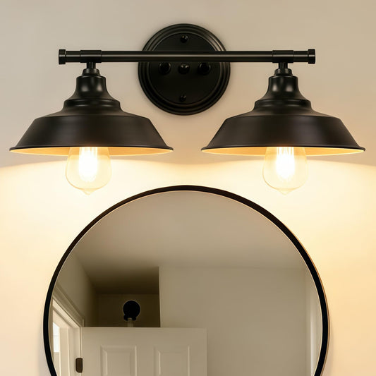 Adcssynd Farmhouse Bathroom Vanity Light, 20" Black 2 Light Vanity Light for Over Mirror, Rustic Metal Shade Bathroom Lighting Fixture, 1 Pack, E26