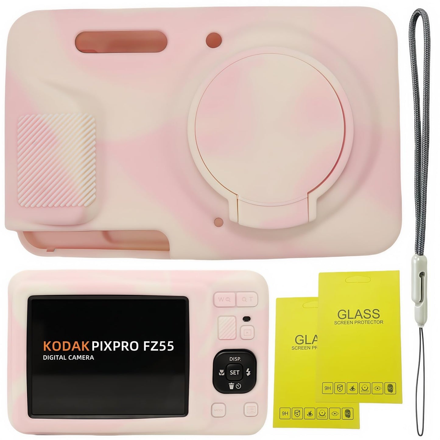 SZHSYJY Case for Kodak PIXPRO FZ55,FZ55 accessories,Soft Silicone Protective Case Removable Lens Cover,Comes with 2 Screen Protectors and 1 Wrist