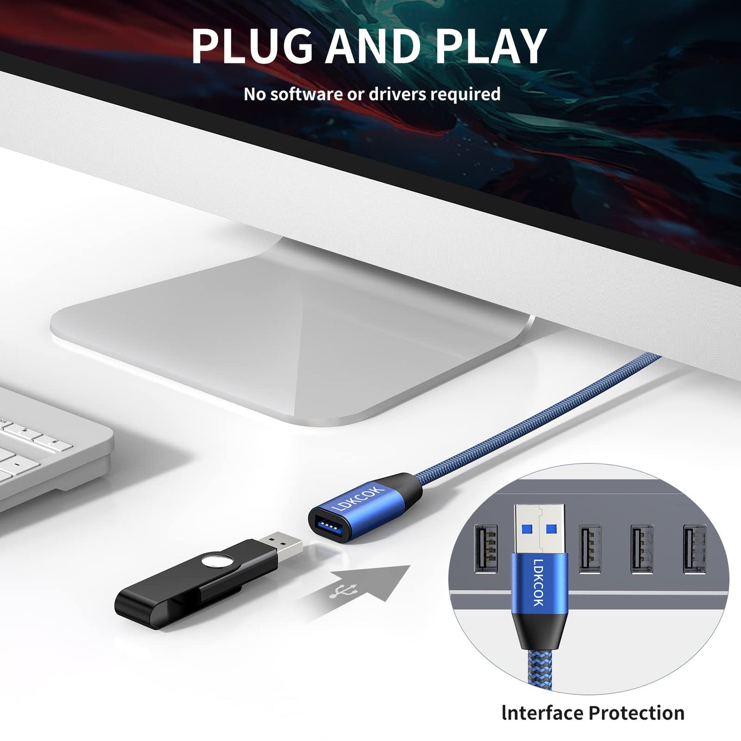 USB to USB Cable 20FT,Durable Braidedfor USB 3.0 Male to Male Type A to Type A Cable Data Transfer Compatible with Hard Drive, Laptop, DVD Player, TV