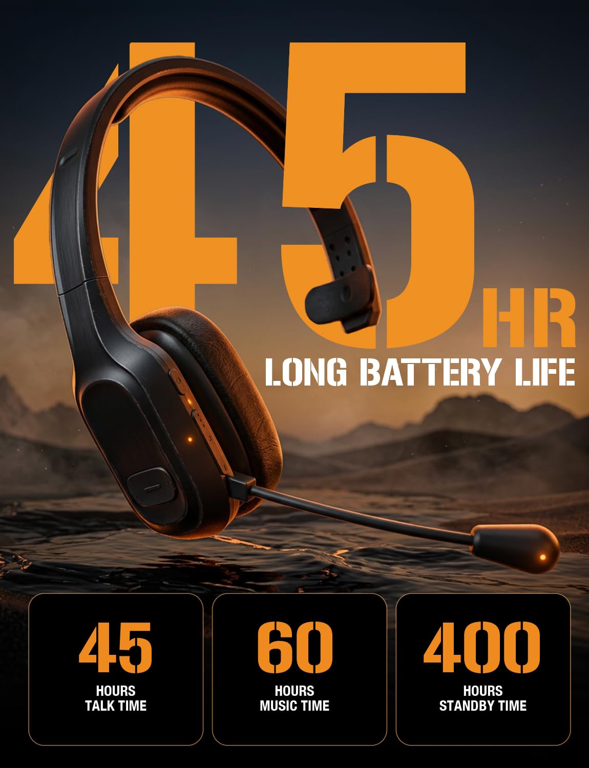 ToughTested PROCOMM 724 Wireless Bluetooth Headset with Noise Cancelling Mic - 40Hr Talk Time, 60Hr Music, HD Sound, Dual Device Pair - Pro Trucker