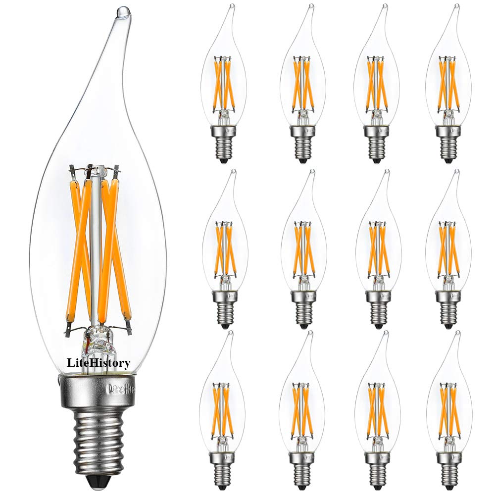 LiteHistory CA10 E12 Led Bulb,Soft White Light Bulbs,Dimmable,2700K,Clear