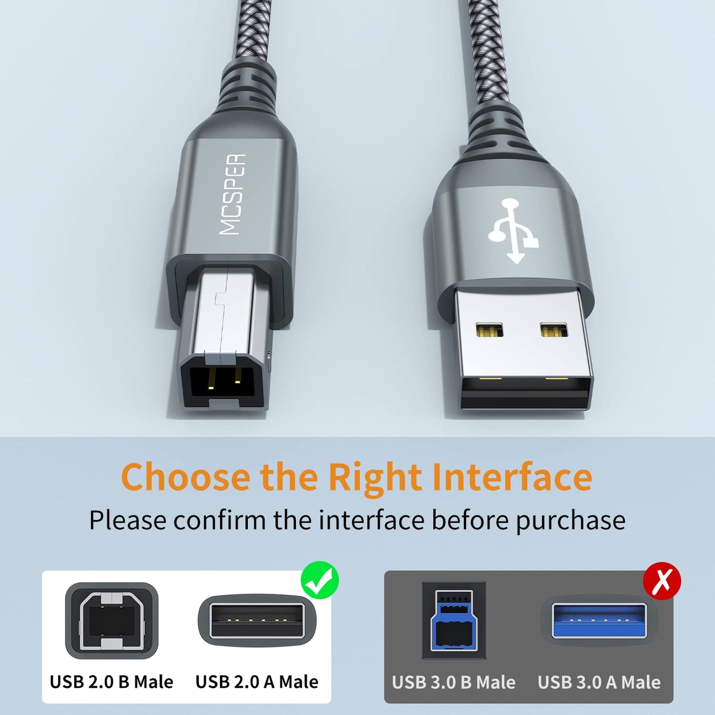 2 Pack USB Printer Cable - 5FT USB A to B Cable - Compatible with Hp, Canon, Brother, Samsung, Dell, Epson, Lexmark, Xerox, and More (Grey)