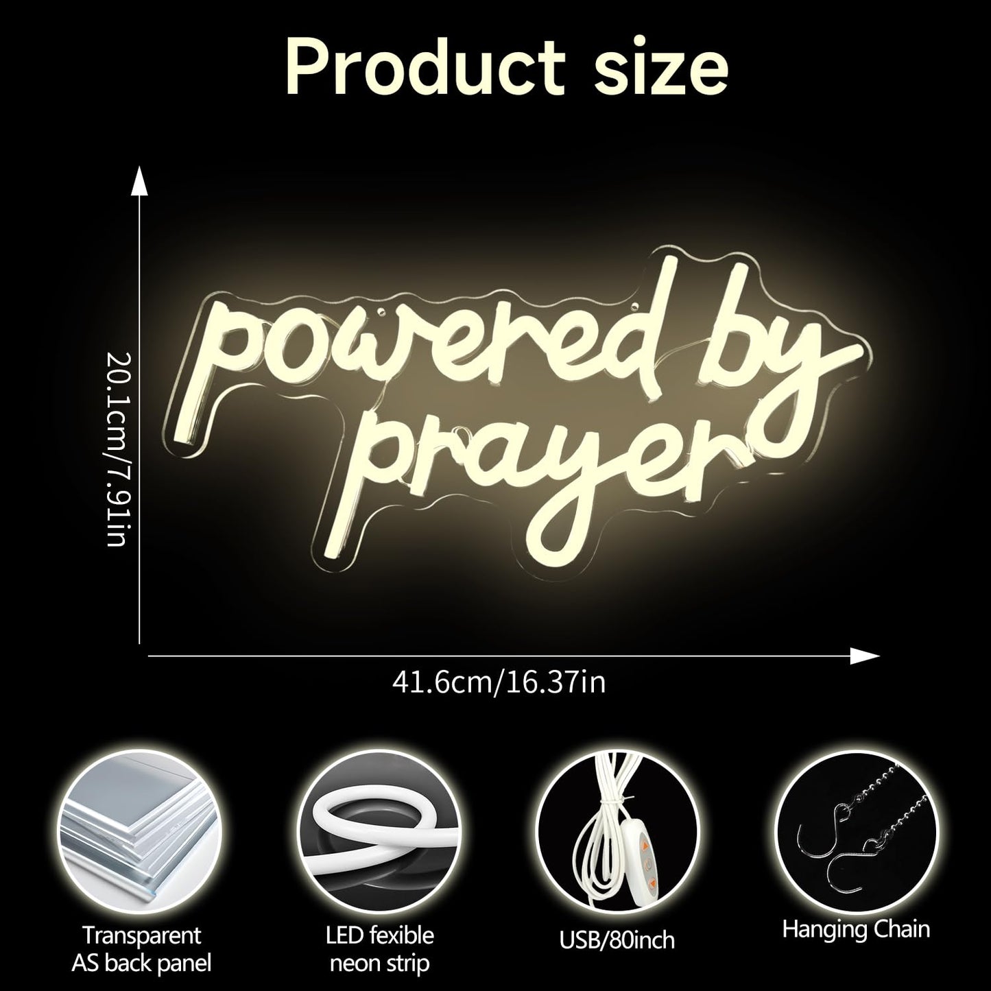 Powered By Prayer Neon Sign Jesus Neon Light for Wall Decor Faith Art Light Up Sign Dimmable Usb Powered Neon Light for Home Christ Church Birthday