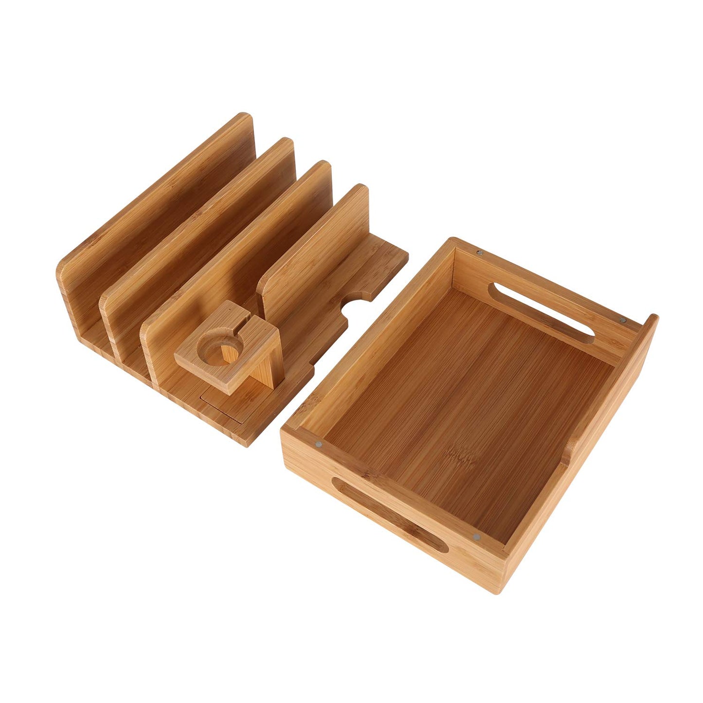 Bamboo Wood Multi-Device Desktop Charging Dock Station Charger Holder Cradle Charge Stand Compatible iPhone 16 15 14 13 Pro Max iPad Mini Pro Air