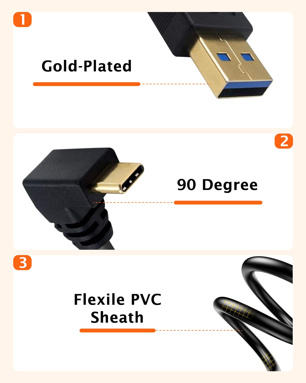 Dafensoy 5Ft 90 Degree USB Type C Cable, USB A 3.0 to USB C 3.1 Up & Down Angle Charging Cable Suitable for Mobile Phones, Tablets, Laptops, USB