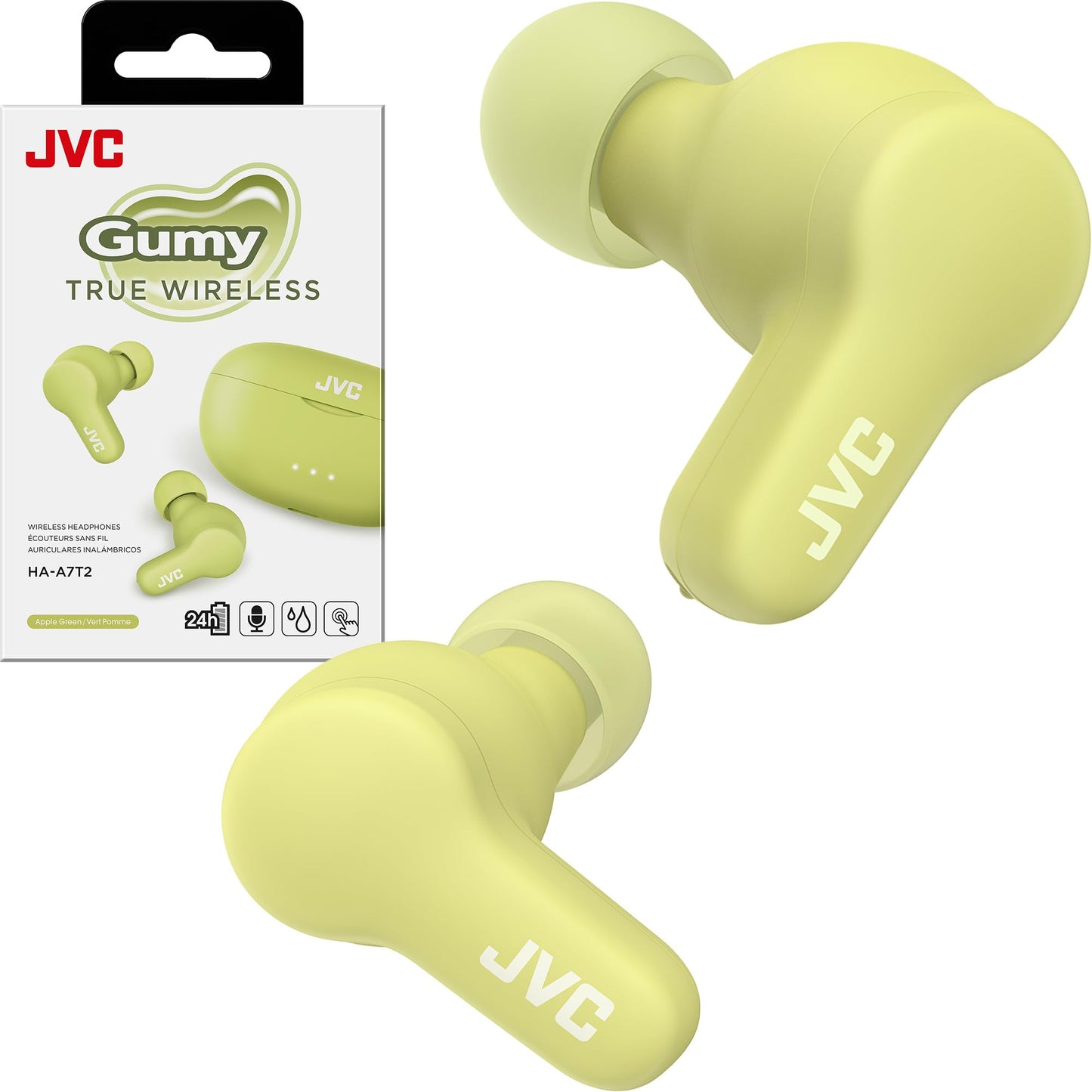 JVC Gumy True Wireless Earbuds, Bluetooth 5.3, Charging Case, 24-Hour Playback, IPX4 Water Resistant, Comfortable Secure Fit with XS/S/M/L Earpieces