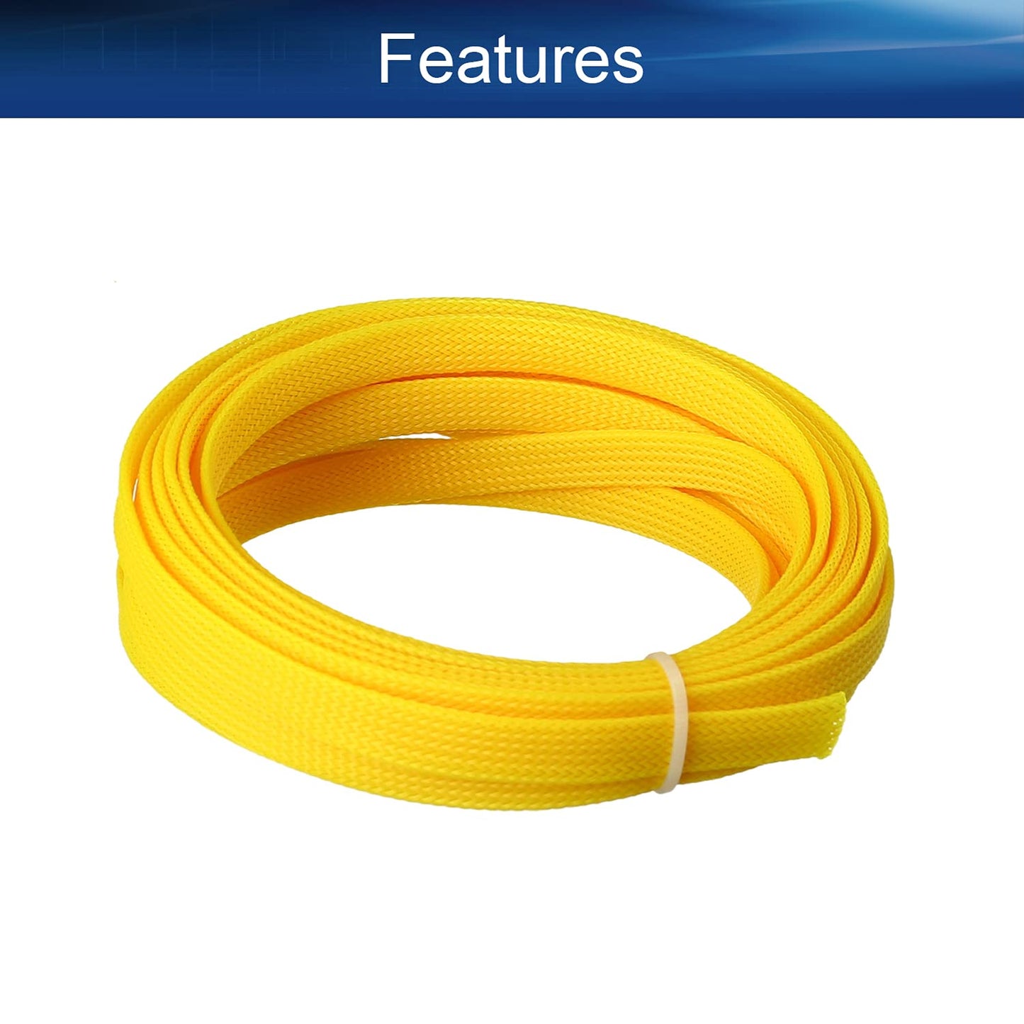 Bettomshin 1Pc 16.4Ft(5m) Cable Management Sleeve, 3/8"(10mm) Width PET Yellow Cord Protector, Wire Loom Tube Insulated Split Sleeving for USB Cable
