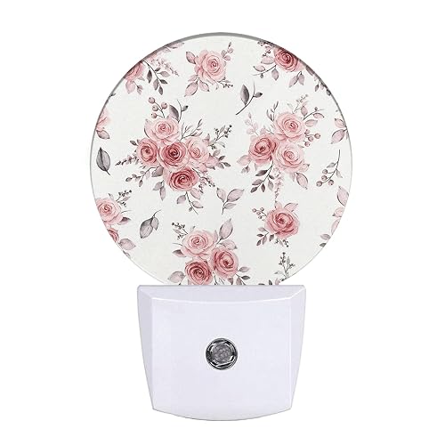 EKOBLA Pink Rose Night Light, Boho Blush Floral Night Lights Plug Into Wall with Dusk to Dawn Sensor, LED Nightlights for Bedroom, Bathroom, Hallway