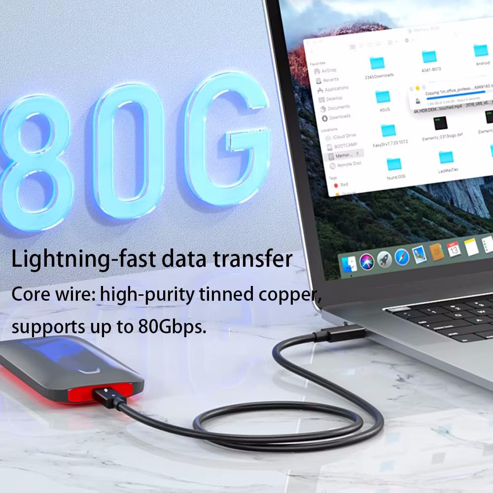 3FT Thunderbolt 5 USB C / USB4 Compatible with MacBook, iPad, iPhone 15 16, Lenovo, HP, Samsung, Dell, PC Laptop Super-Fast Charging, Video Display