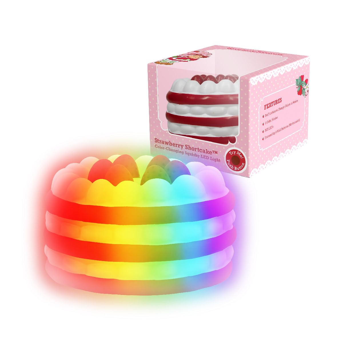 Strawberry Shortcake Strawberry Cake Squishy Night Light, RGB Color Changing Squishy Lamp for Baby Nursery, Cute Light for Kids Room, Soft Vinyl Touch