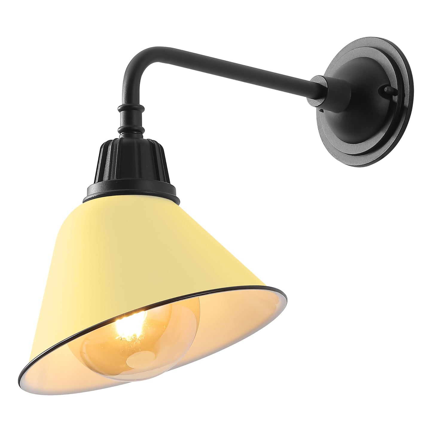 JONATHAN Y 9.63" Matte Yellow/Black 1-Light Farmhouse Outdoor Sconce, Industrial LED Wall Light, Gooseneck Arm Barn Lamp with Metal Bell Shade
