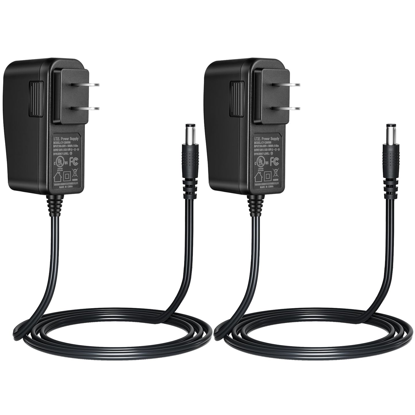 Security-01 2-Pack AC to DC 12V 0.5A 500mA Power Supply Adapter, Plug 5.5mm x 2.1mm UL Listed FCC,CY-1200500
