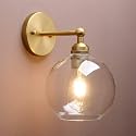 Yosoan Brass Boho Vanity Vintage Gold Bathroom Wall Sconce, Indoor Hardwired Wall Mounted Industrial Fixture Lights with Double Hole Round Glass Lamp