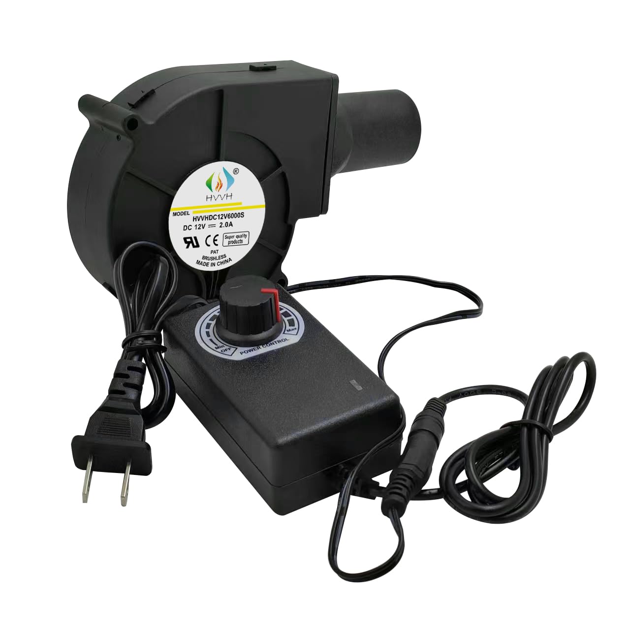 HVVH Dual Ball 12V 6000RPM 110CFM Multifunctional Variable Speed Fan DC5521 Female Air Mover Blower Fan for DIY Computer Case, Mining Server, 3D